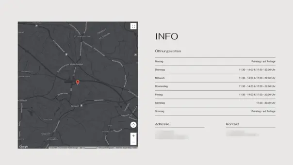 website with map and opening hours