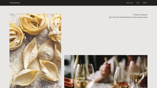 website with images of pasta and wine